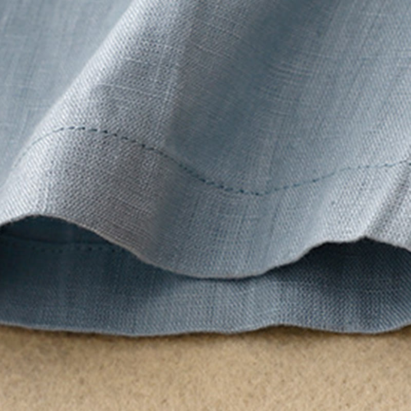 Buddha Stones Casual Plain Crew Neck Lace-up Half Sleeve Cotton Linen Midi Dress With Pockets - image 12