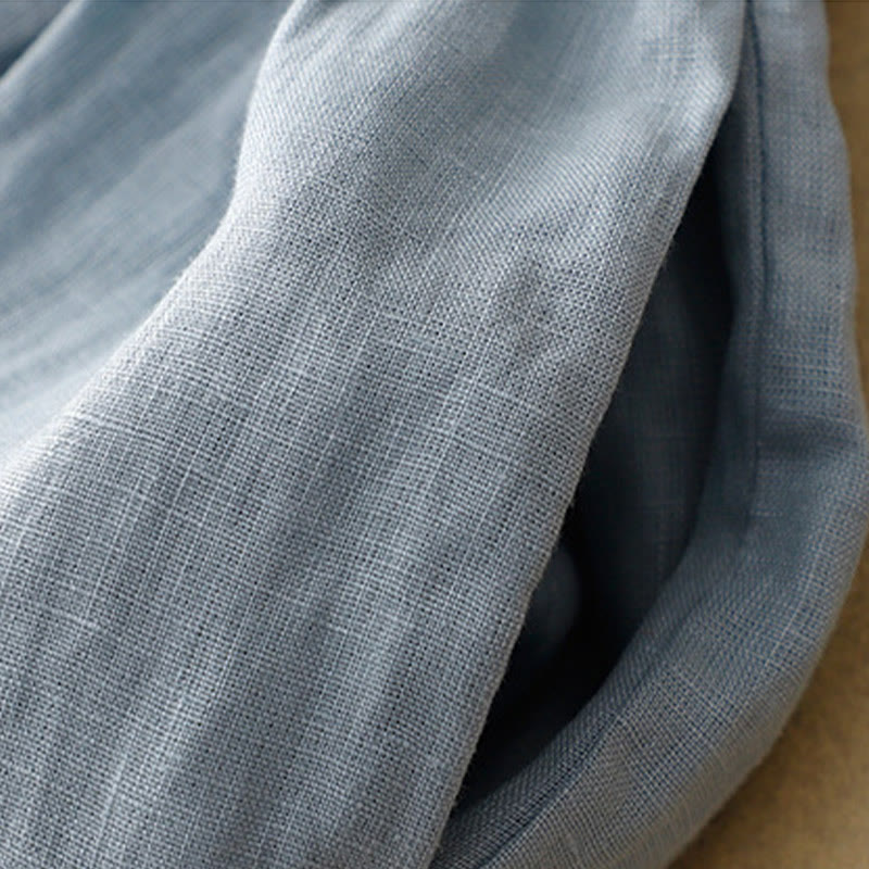 Buddha Stones Casual Plain Crew Neck Lace-up Half Sleeve Cotton Linen Midi Dress With Pockets - image 11