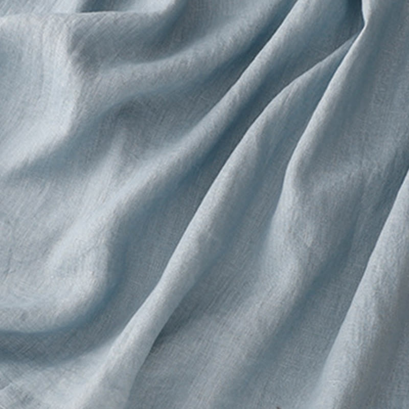 Buddha Stones Casual Plain Crew Neck Lace-up Half Sleeve Cotton Linen Midi Dress With Pockets - image 13