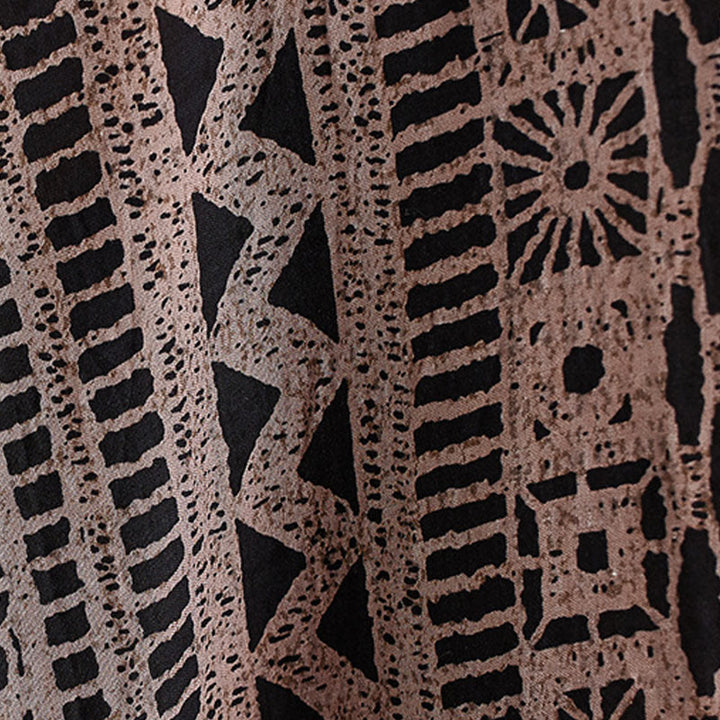 Buddha Stones Casual Loose Printing Dyeing Cotton Linen V-neck Half Sleeve Design Midi Dress With Pockets - image 11