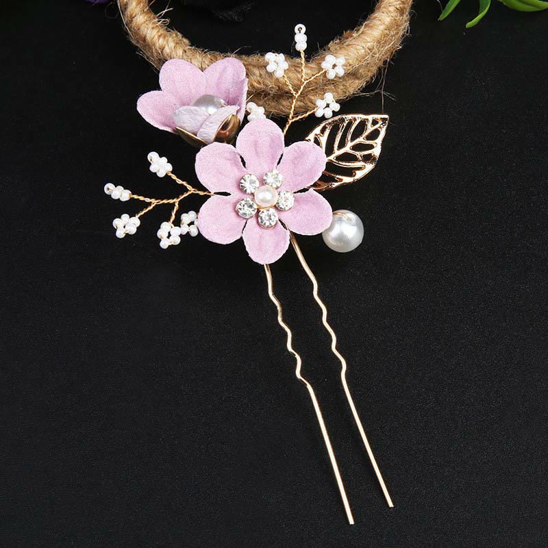 Buddha Stones 4Pcs Handmade Wedding Golden Leaf Flower Pearl Hairpin Hair Comb Set