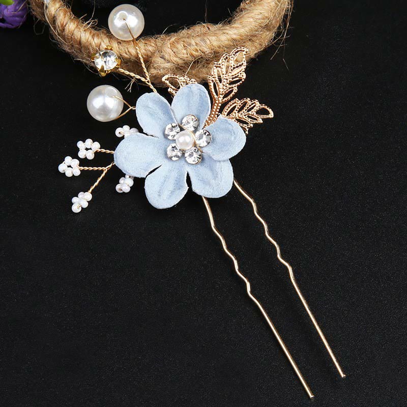 Buddha Stones 4Pcs Handmade Wedding Golden Leaf Flower Pearl Hairpin Hair Comb Set