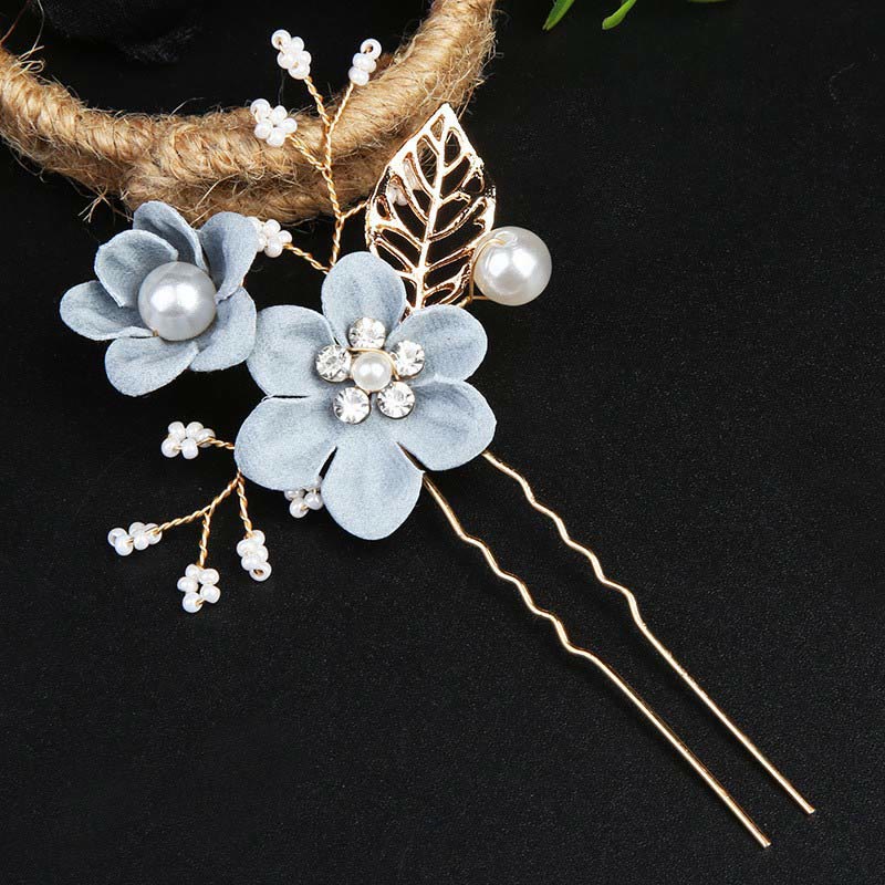 Buddha Stones 4Pcs Handmade Wedding Golden Leaf Flower Pearl Hairpin Hair Comb Set