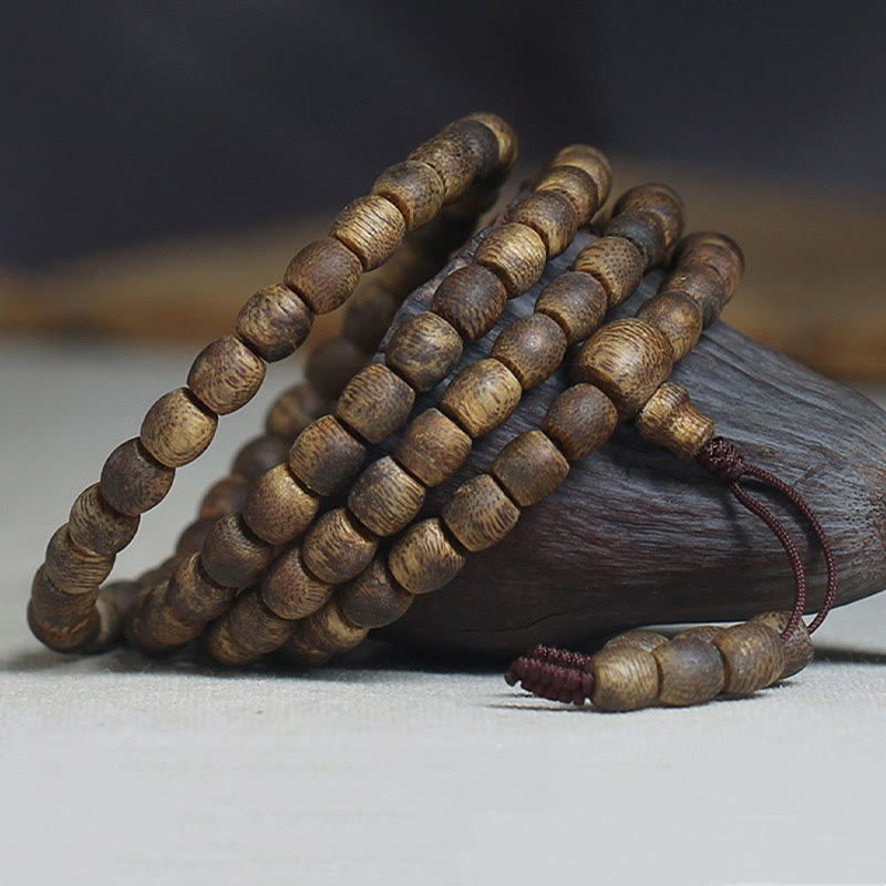 Buddha Stones 108 Mala Beads 6mm Barrel Bead Hainan Green Qinan Agarwood Calm Bracelet