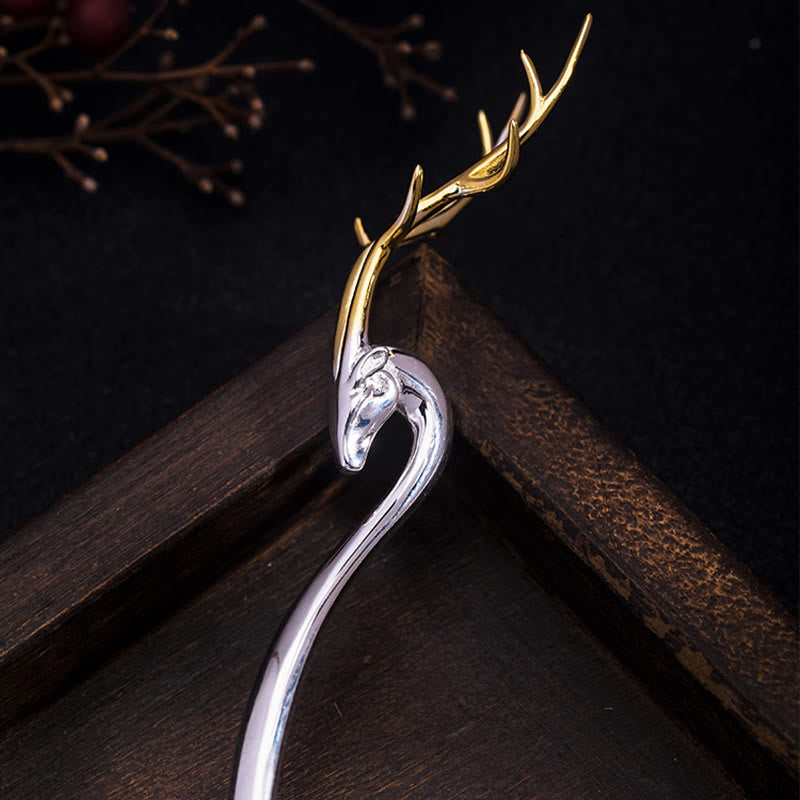 Buddha Stones 925 Sterling Silver Deer Antler Protection Hairpin