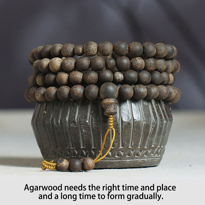 Buddha Stones Nha Trang 108 Mala Beads 8mm White Qinan Vietnam Agarwood Peace Bracelet