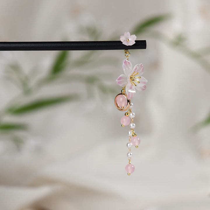 Buddha Stones Artistic Style Pear Blossom Tassel Wood Hairpin