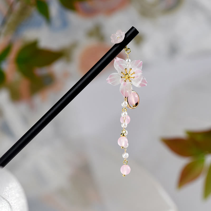 Buddha Stones Artistic Style Pear Blossom Tassel Wood Hairpin