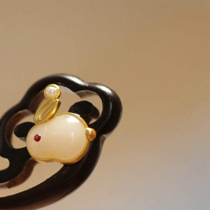 Buddha Stones Auspicious Cloud Sandalwood Rabbit Protection Hairpin