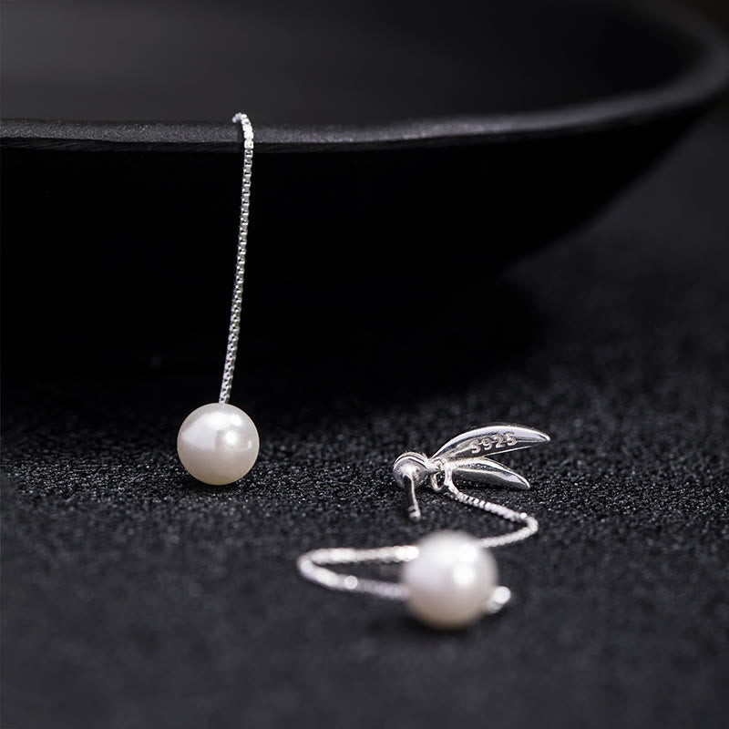 Buddha Stones 925 Sterling Silver Zircon Pearl Bamboo Leaves Protection Drop Earrings - image 3