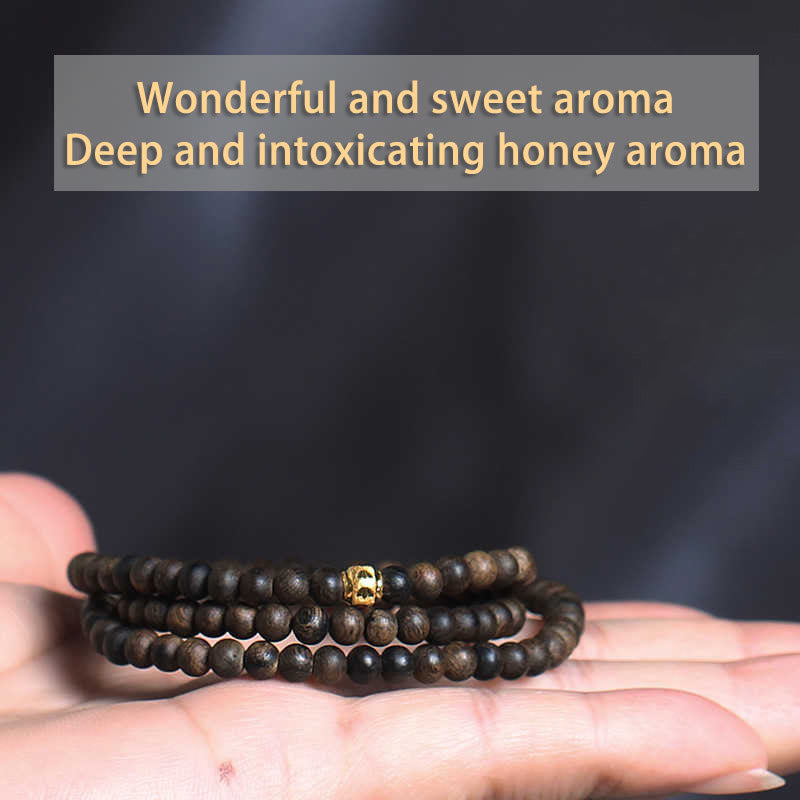 Buddha Stones 108 Mala Beads 999 Gold Bead Rare 5mm Brunei Black Qinan Agarwood Peace Strength Bracelet