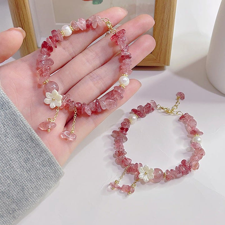 Buddha Stones Natural Strawberry Quartz Green Strawberry Quartz Super Seven Crystal Flower Healing Bracelet