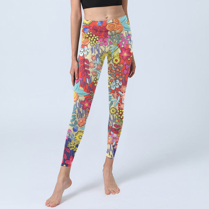Buddha Stones Colorful Flowers Leaves Print Gym Fitness Leggings Women's Yoga Pants - image 6