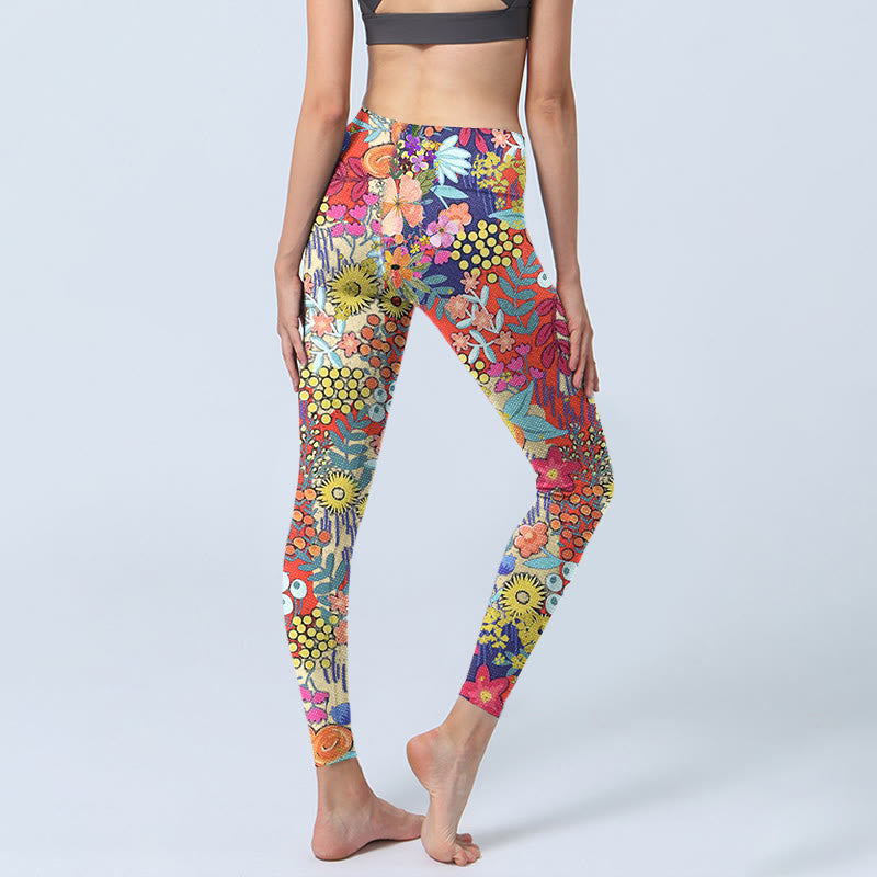 Buddha Stones Colorful Flowers Leaves Print Gym Fitness Leggings Women's Yoga Pants - image 4