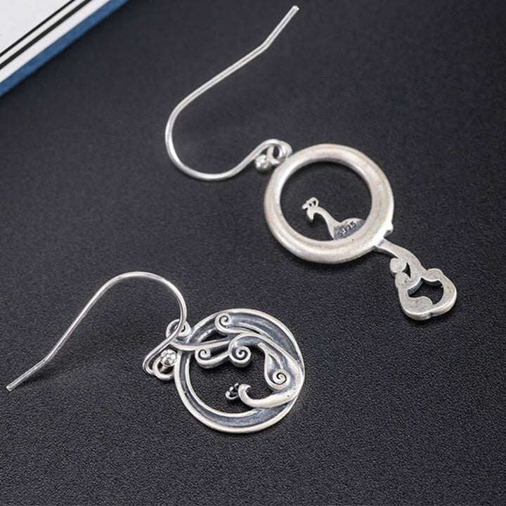 Buddha Stones 925 Sterling Silver Round Asymmetry Peacock Fortune Earrings - image 2