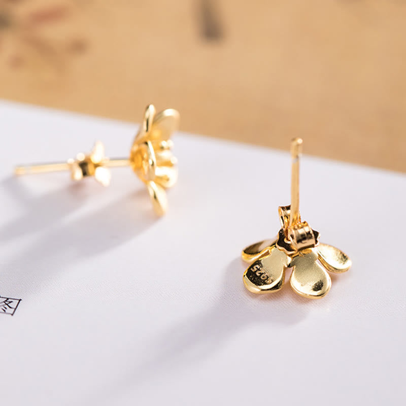 Buddha Stones 925 Sterling Silver Golden Peach Blossom Balance Earrings - image 2