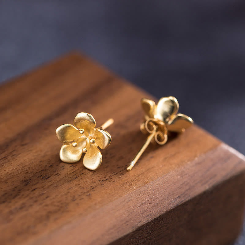 Buddha Stones 925 Sterling Silver Golden Peach Blossom Balance Earrings - image 1
