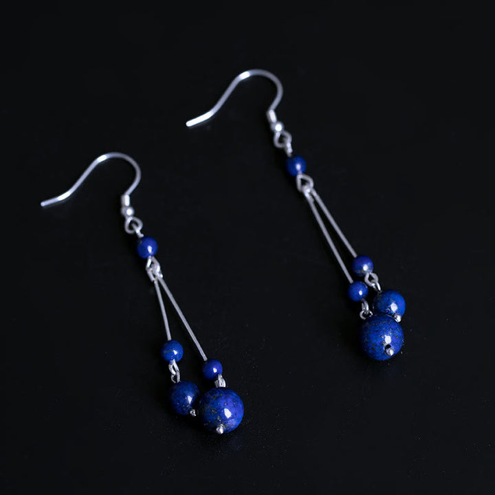 Buddha Stones 925 Sterling Silver Lazurite Beads Serenity Drop Earrings