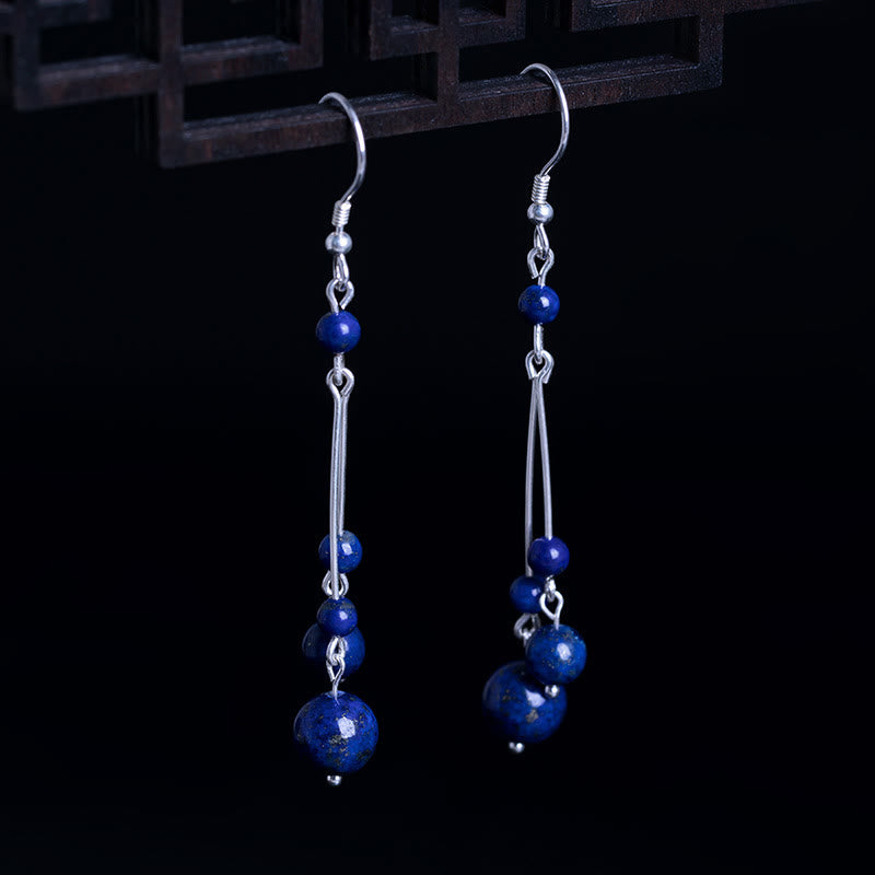 Buddha Stones 925 Sterling Silver Lazurite Lapis Lazuli Beads Serenity Drop Earrings - 925 Sterling Silver - image 0