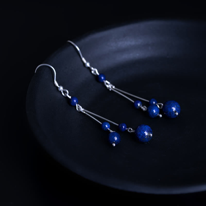 Buddha Stones 925 Sterling Silver Lazurite Lapis Lazuli Beads Serenity Drop Earrings - image 6