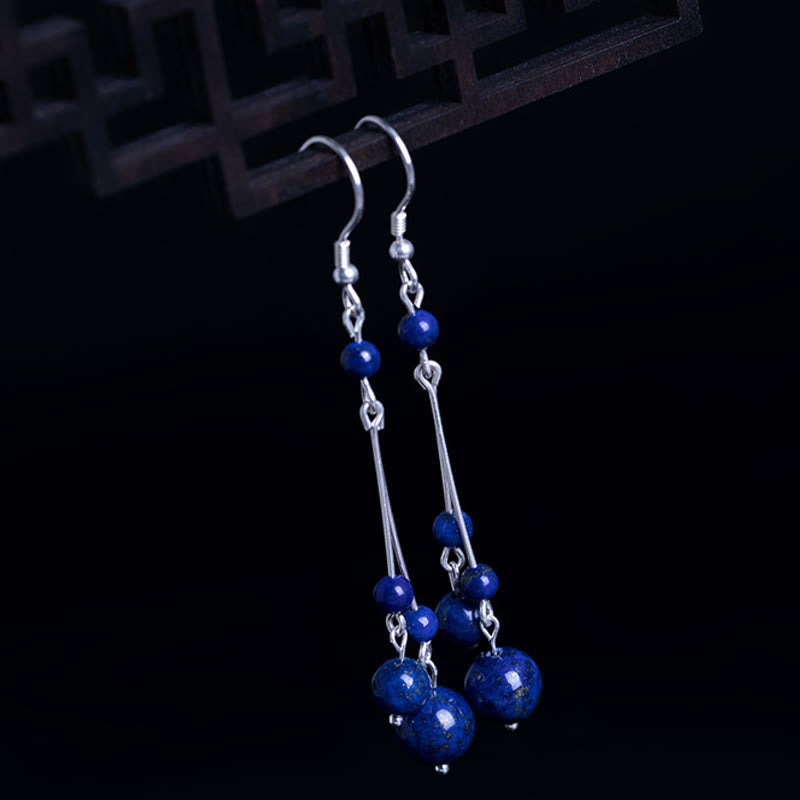 Buddha Stones 925 Sterling Silver Lazurite Lapis Lazuli Beads Serenity Drop Earrings - image 1
