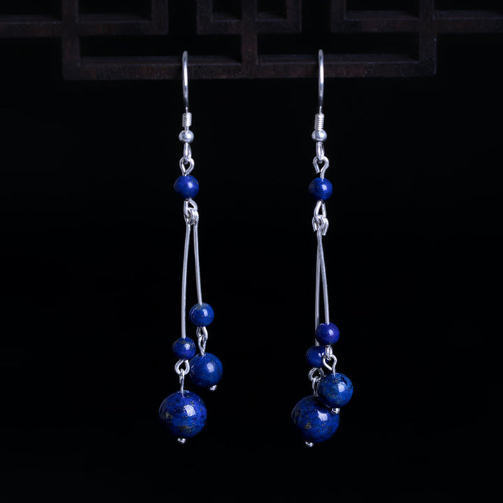 Buddha Stones 925 Sterling Silver Lazurite Beads Serenity Drop Earrings - image 2