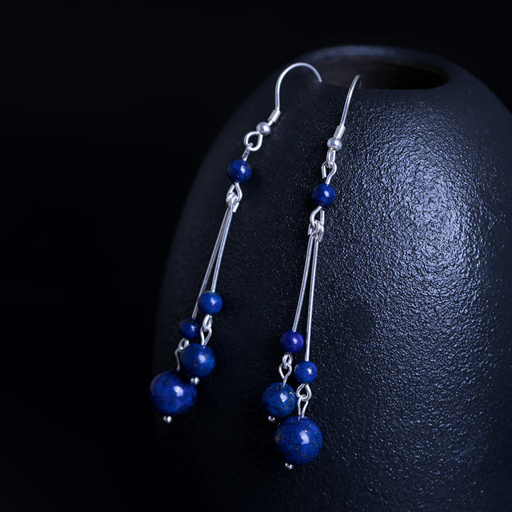 Buddha Stones 925 Sterling Silver Lazurite Lapis Lazuli Beads Serenity Drop Earrings - image 5
