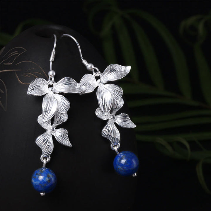 Buddha Stones 925 Sterling Silver Lazurite Ethnic Style Flower Positive Drop Earrings - 925 Sterling Silver - image 0