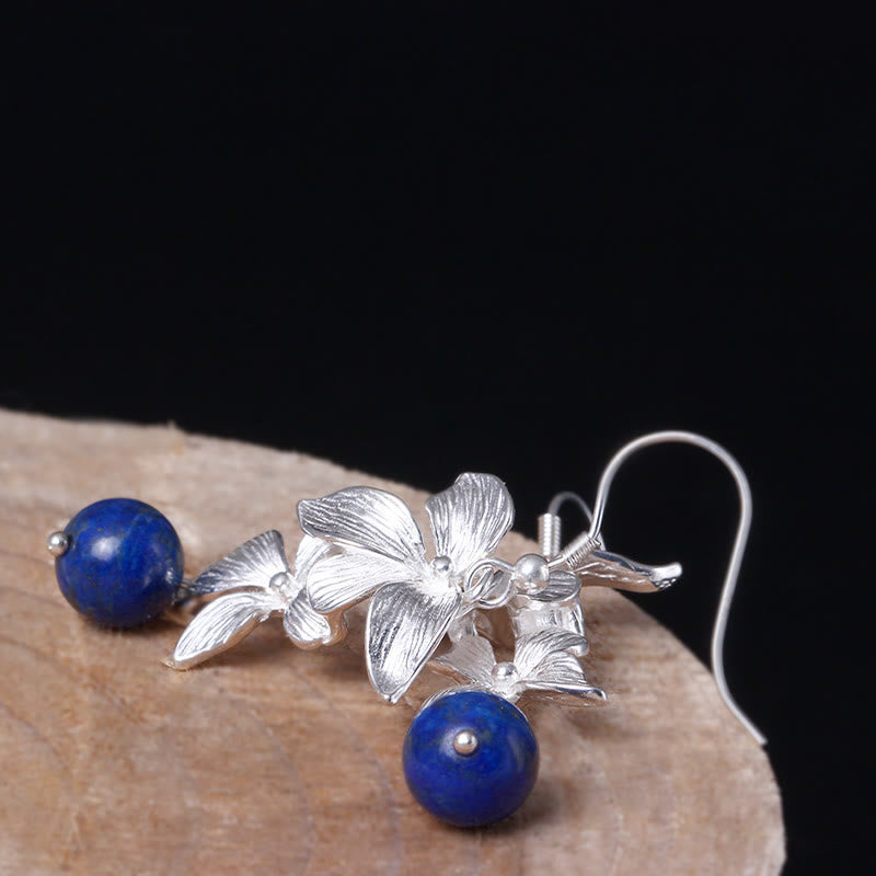 Buddha Stones 925 Sterling Silver Lazurite Ethnic Style Flower Positive Drop Earrings - image 3