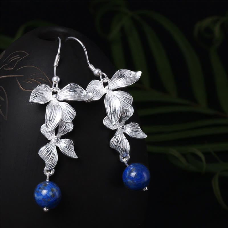 Buddha Stones 925 Sterling Silver Lazurite Ethnic Style Flower Positive Drop Earrings