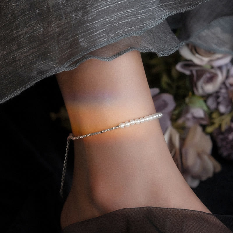 Buddha Stones 925 Sterling Silver Pearl Beads Protection Anklet - image 1