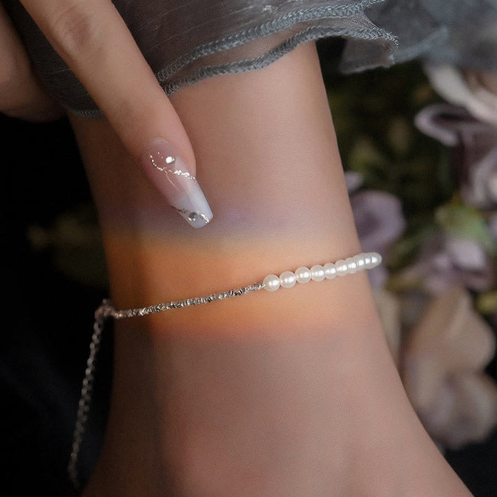 Buddha Stones 925 Sterling Silver Pearl Beads Protection Anklet - image 4