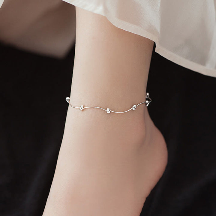 Buddha Stones 925 Sterling Silver Simple Wave Shape Protection Anklet - Silver Anklet(Circumference:25-30cm) - image 0