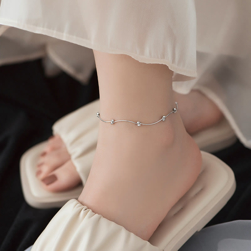 Buddha Stones 925 Sterling Silver Simple Wave Shape Protection Anklet - image 3