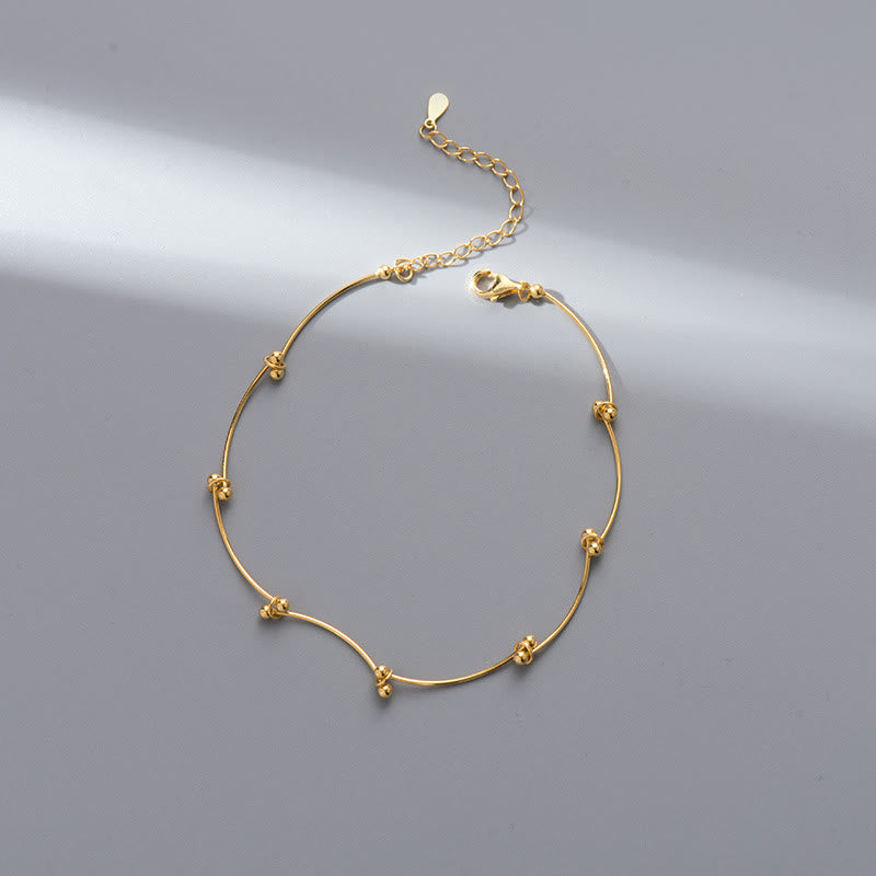 Buddha Stones 925 Sterling Silver Simple Wave Shape Protection Anklet - Gold Anklet(Circumference:25-30cm) - image 7