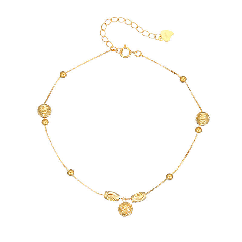 Buddha Stones 925 Sterling Silver Simple Bell Bead Blessing Anklet - image 9