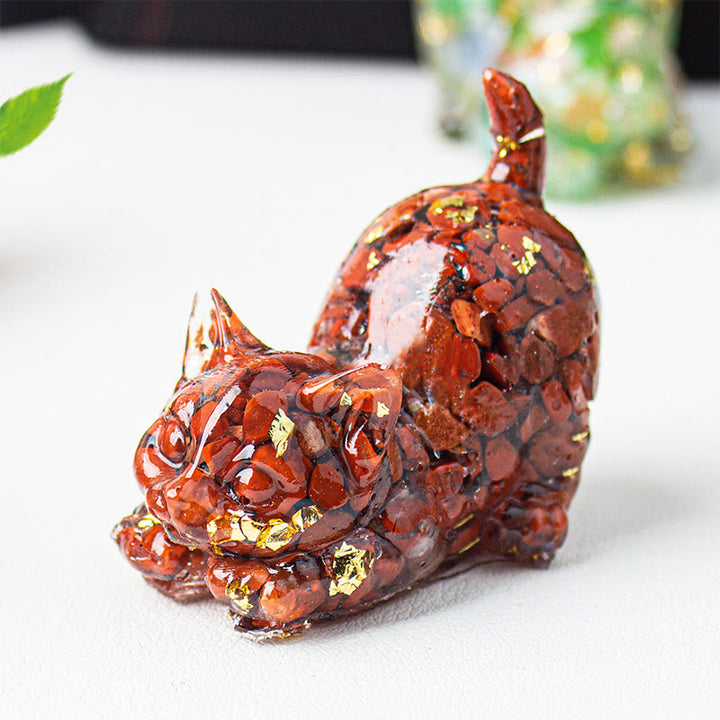 Buddha Stones Stretching Cat Resin Crystal Gravel Meditation Decoration - Red Jasper - 4.5*3*4.2cm - image 19