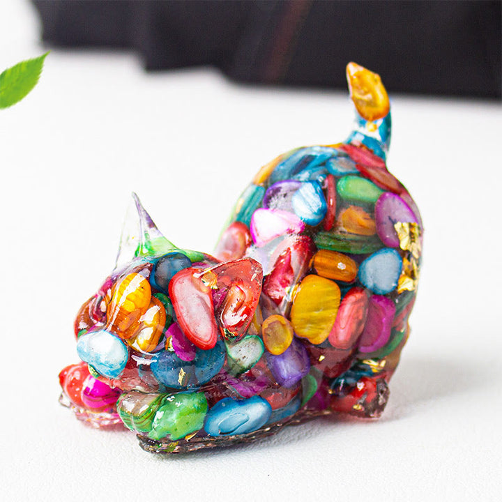 Buddha Stones Stretching Cat Resin Crystal Gravel Meditation Decoration - Colorful Shell - 4.5*3*4.2cm - image 25