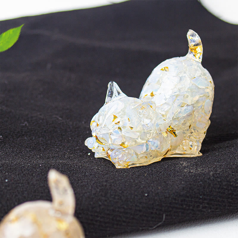 Buddha Stones Stretching Cat Resin Crystal Gravel Meditation Decoration - Opal - 4.5*3*4.2cm - image 34