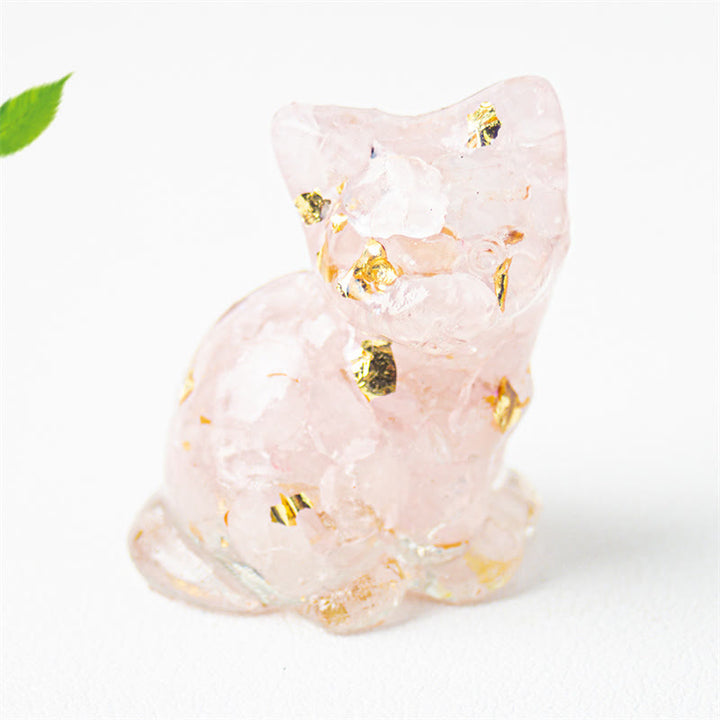 Buddha Stones Sitting Cat  Resin Gravel Pink Crystal Citrine White Crystal Lapis Lazuli Soothing Desktop Decoration - Pink Crystal - About 3.2*3.3*4cm - image 1