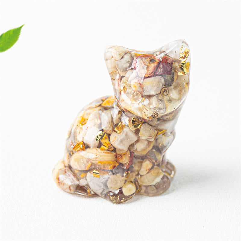 Buddha Stones Sitting Cat  Resin Gravel Pink Crystal Citrine White Crystal Lapis Lazuli Soothing Desktop Decoration - Crazy Agate - About 3.2*3.3*4cm - image 33