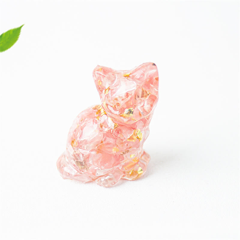 Buddha Stones Sitting Cat  Resin Gravel Pink Crystal Citrine White Crystal Lapis Lazuli Soothing Desktop Decoration - Pink Quartz - About 3.2*3.3*4cm - image 24
