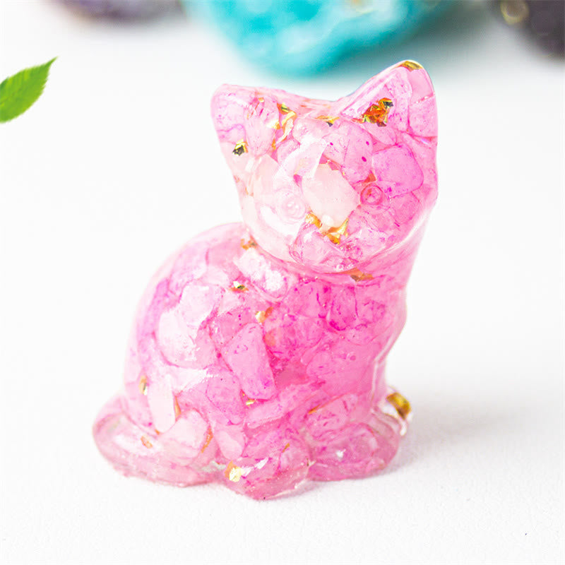 Buddha Stones Sitting Cat  Resin Gravel Pink Crystal Citrine White Crystal Lapis Lazuli Soothing Desktop Decoration - Rose Red Crystal - About 3.2*3.3*4cm - image 44