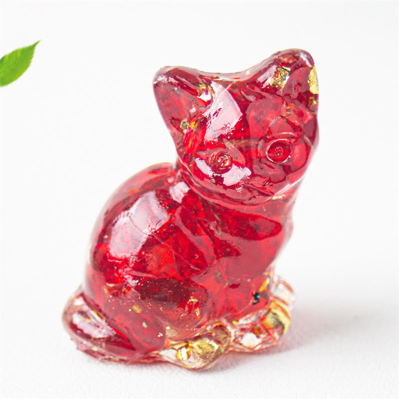 Buddha Stones Sitting Cat  Resin Gravel Pink Crystal Citrine White Crystal Lapis Lazuli Soothing Desktop Decoration - Red Glass - About 3.2*3.3*4cm - image 45
