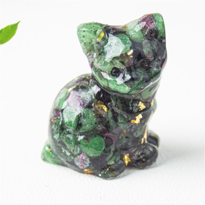Buddha Stones Sitting Cat  Resin Gravel Pink Crystal Citrine White Crystal Lapis Lazuli Soothing Desktop Decoration - Ruby Zoisite - About 3.2*3.3*4cm - image 41