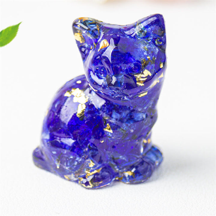 Buddha Stones Sitting Cat  Resin Gravel Pink Crystal Citrine White Crystal Lapis Lazuli Soothing Desktop Decoration - Blue Glass - About 3.2*3.3*4cm - image 46