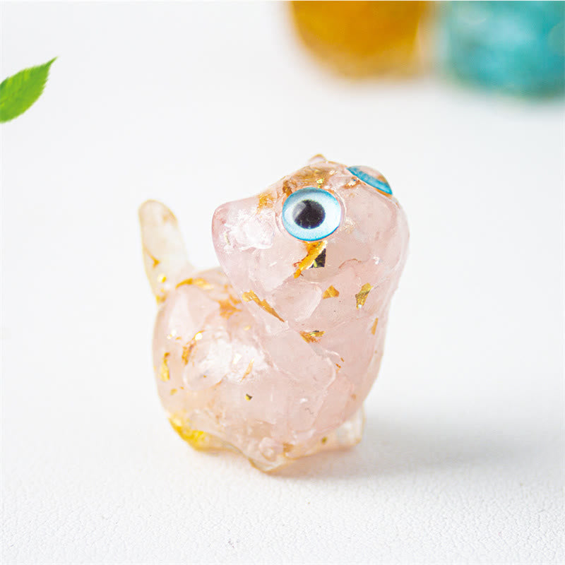 Buddha Stones Natural Crystal Turquoise Aquamarine Amethyst Cat Protection Decoration - Pink Crystal - About 36*32*22mm - image 13