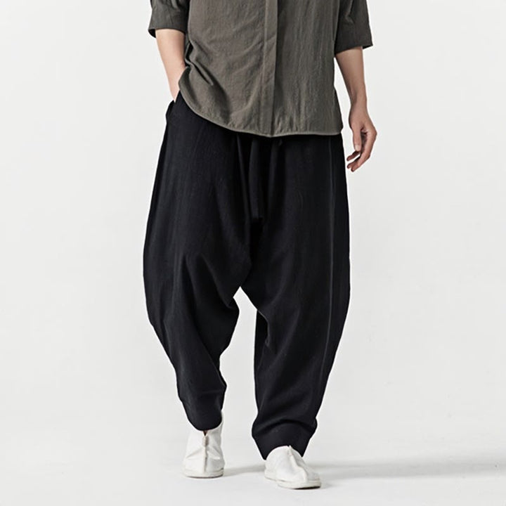 Buddha Stones Spring Solid Color Drawstring Men's Harem Pants With Pockets - image 10