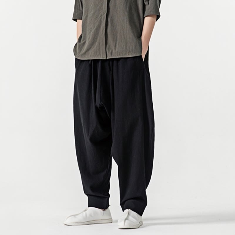 Buddha Stones Spring Solid Color Drawstring Men's Harem Pants With Pockets - image 15