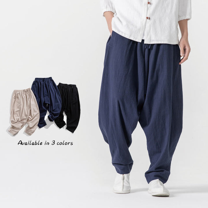 Buddha Stones Spring Solid Color Drawstring Men's Harem Pants With Pockets - Navy blue - US/UK/AU46，EU56 (5XL) - image 0